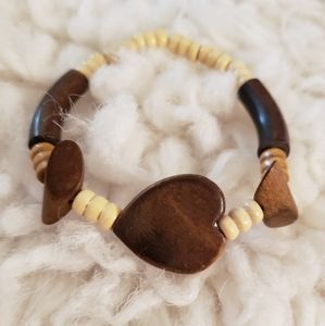 Boho Wooden Heart Beaded Stretch Bracelet